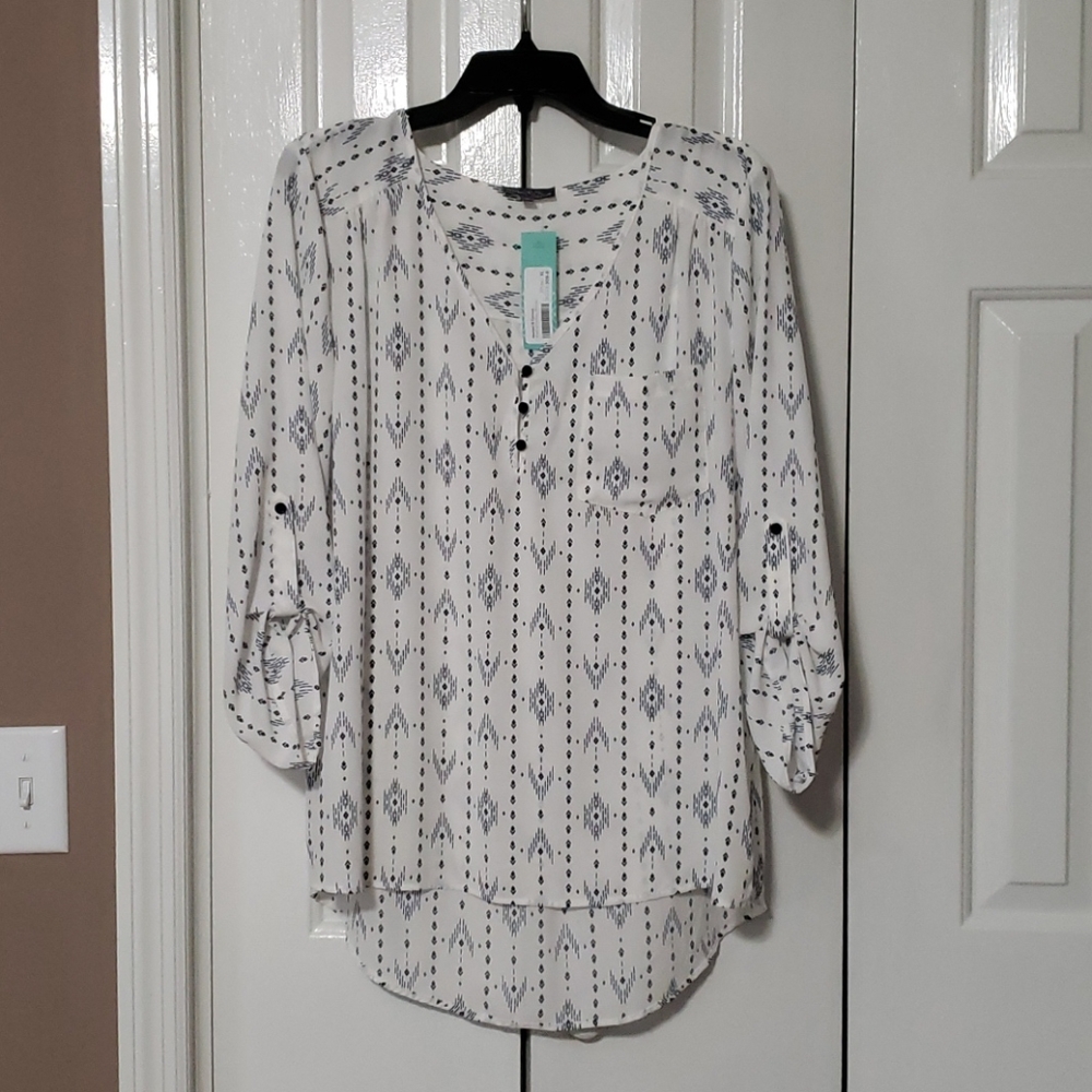 Market & Spruce White with Tribal Blouse XL